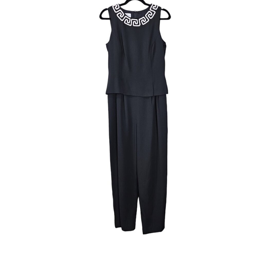 Maggy London Vintage Sleeveless Black & Cream Wide Leg One Piece Jumpsuit NEW